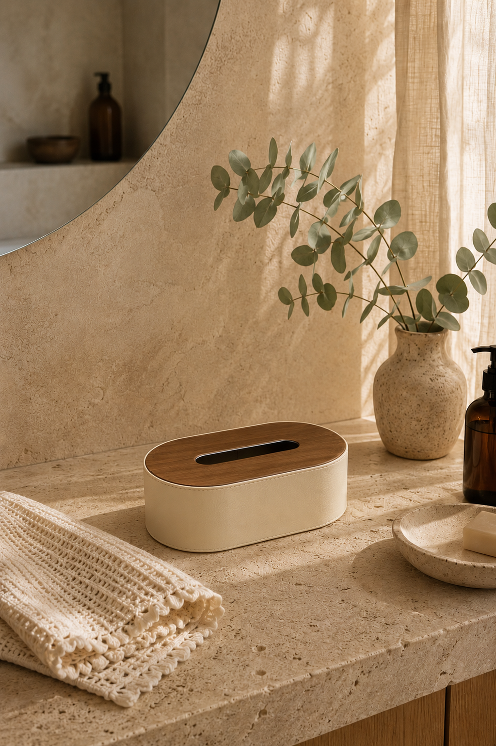Tissue Box Leather Oval Wooden Print