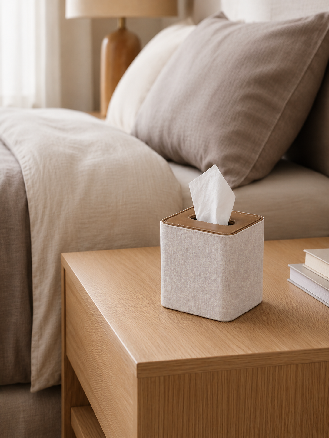 Tissue Box Leather Square Wood Print