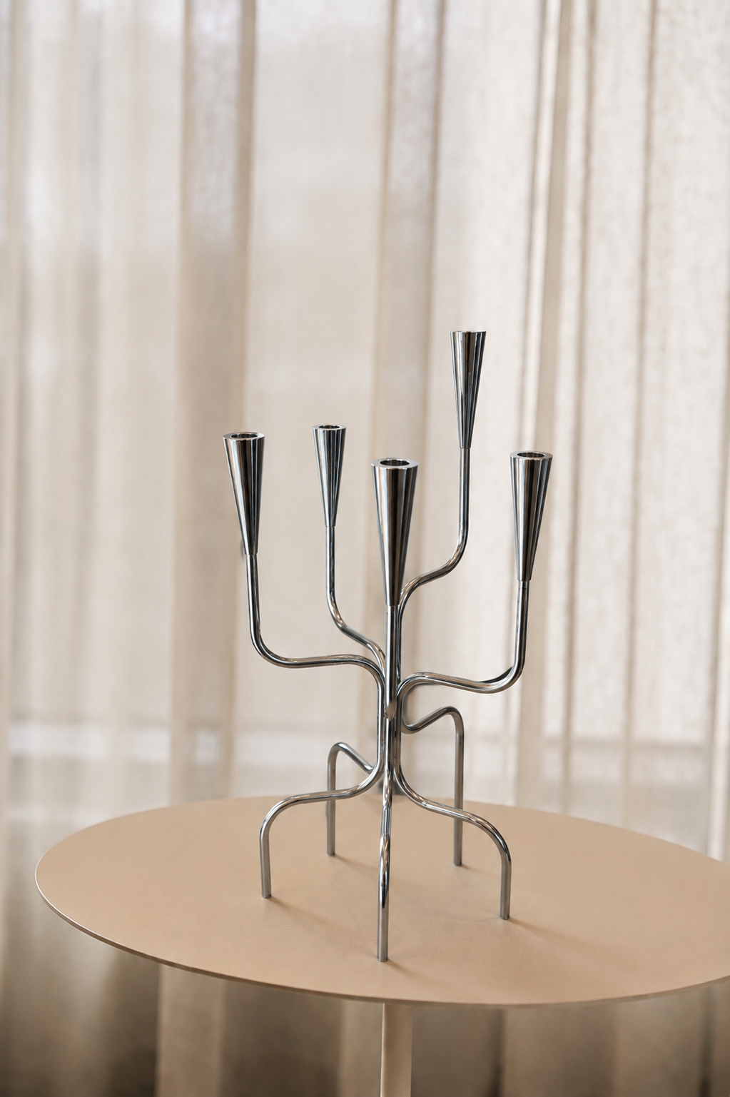 Candle Holder 5 Ports 66cm - Chrome Silver