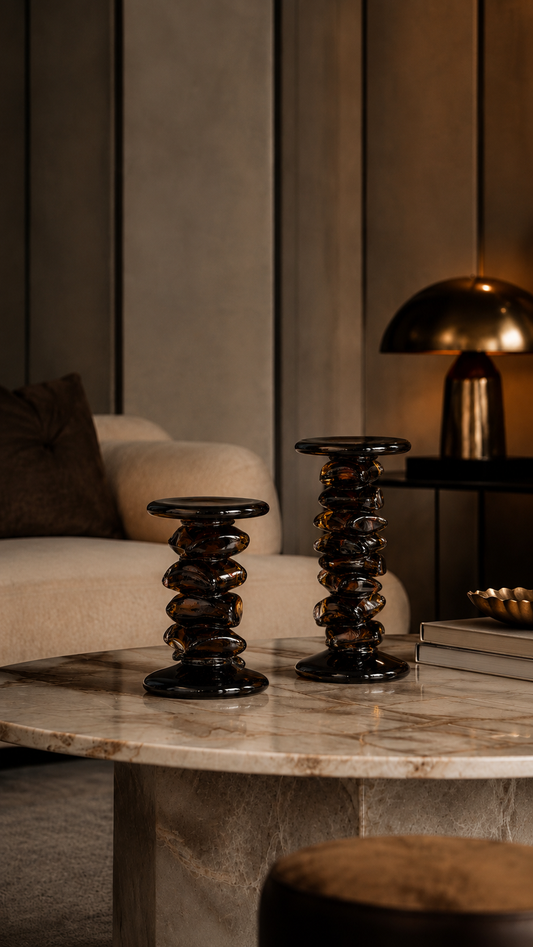 Stacked Glass Candle Holder Amber