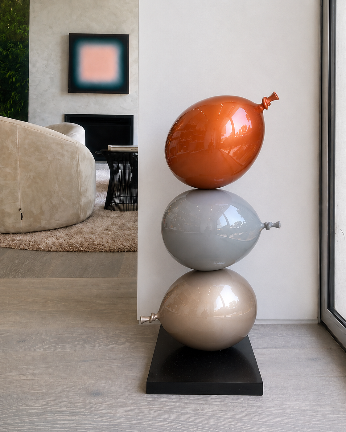 Balloons Stacked on a Black Marble Base