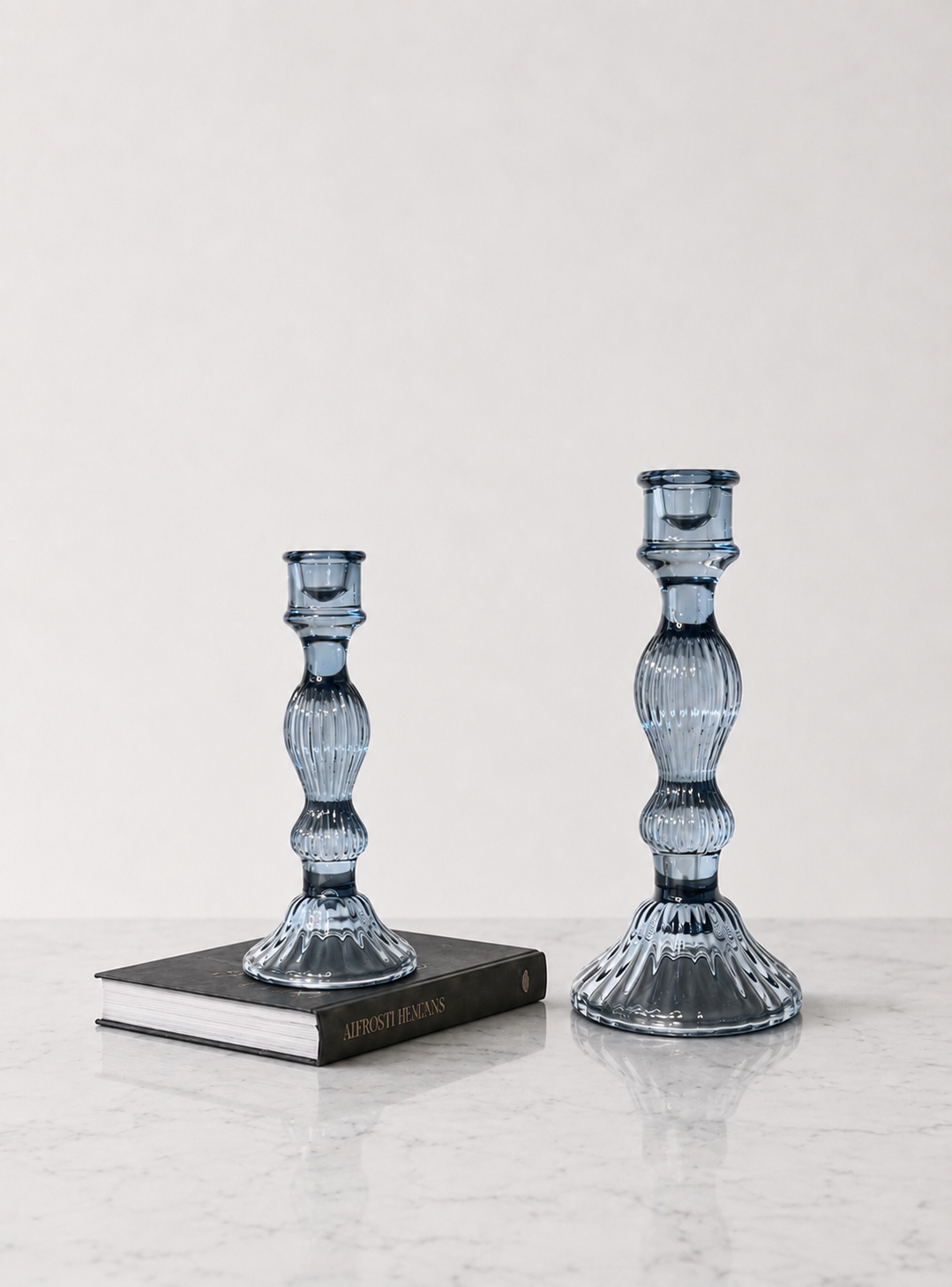 Glass Vintage Candle Holder - Blue - Set of 2