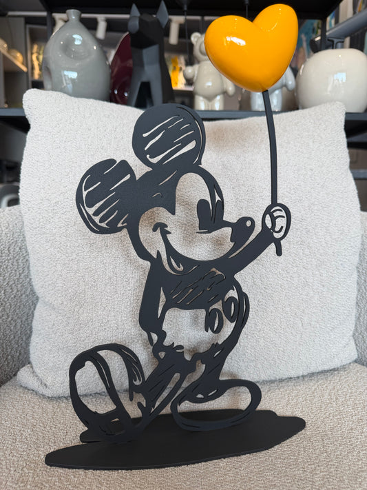 Mickey Metal Figurine Holding a Balloon Heart