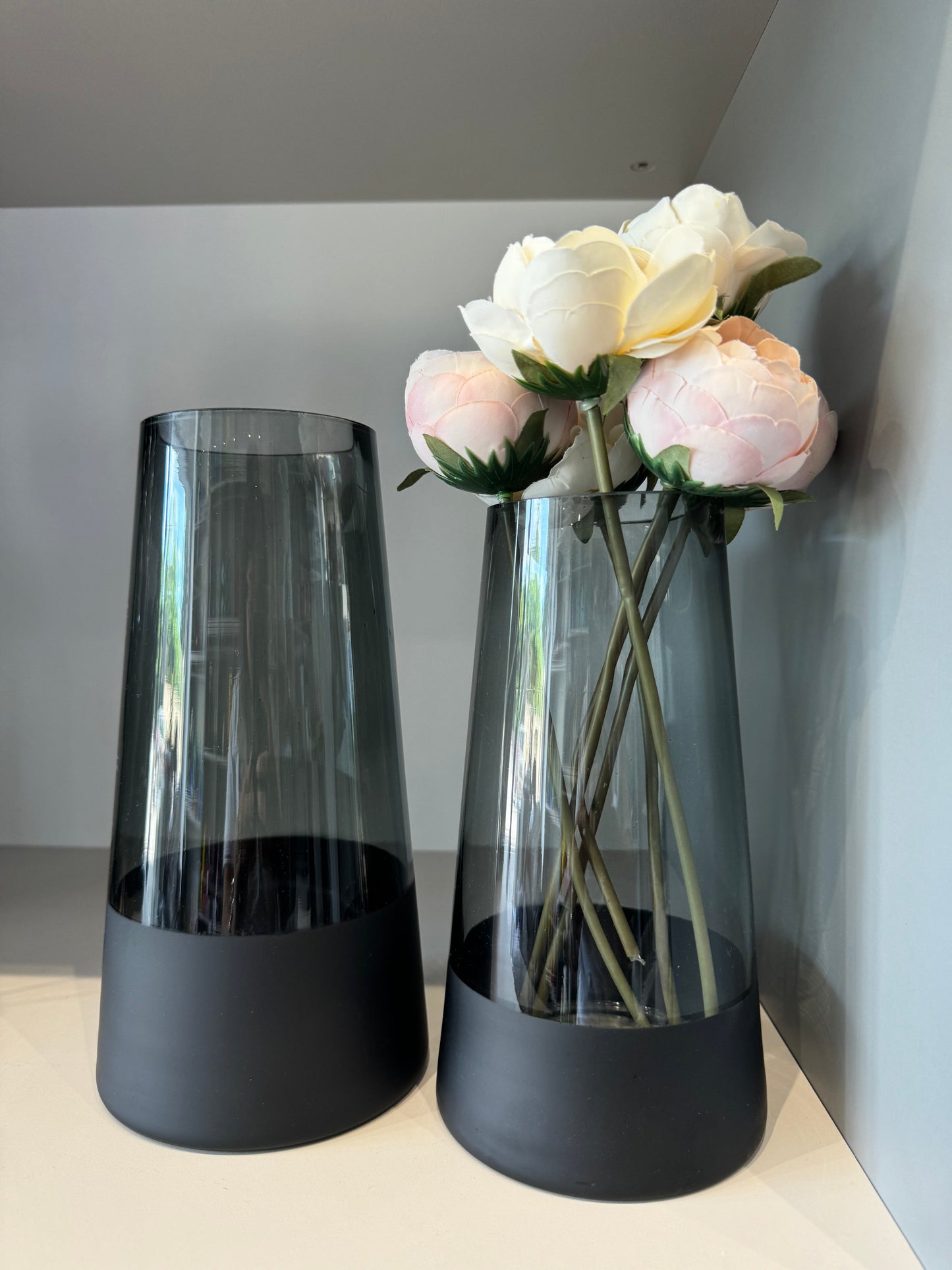 Half Frosted Black Glass Vase - set of 2