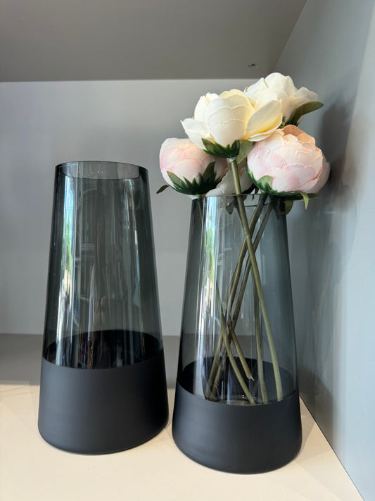 Half Frosted Black Glass Vase - set of 2