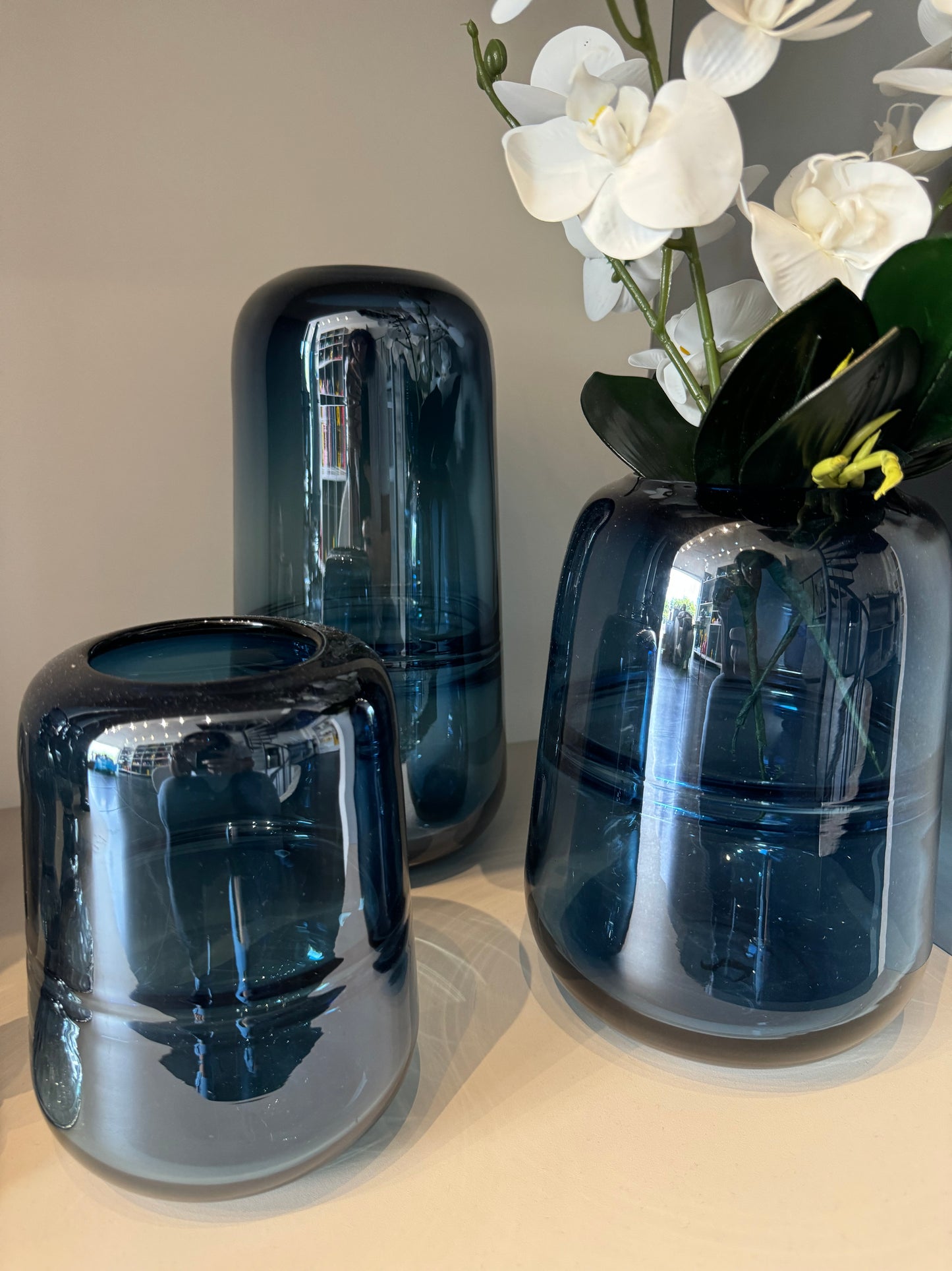 Glass Blue Vases - set of 3