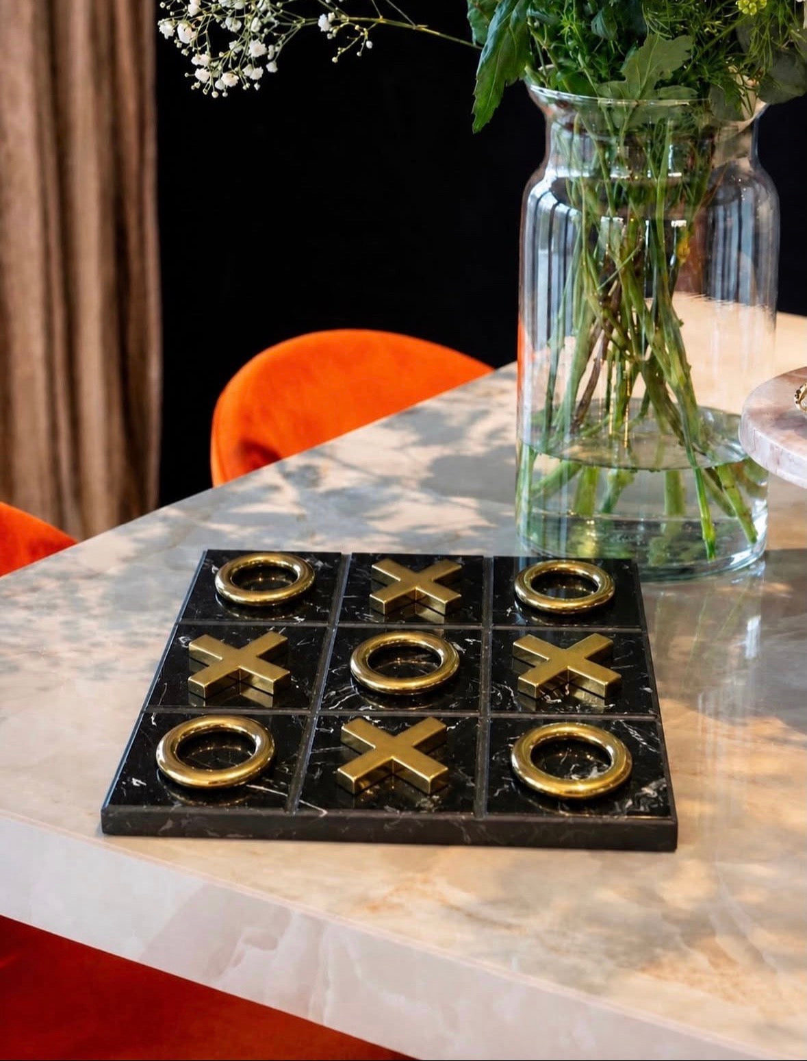 Tic Tac Toe - White Marble with XO Gold